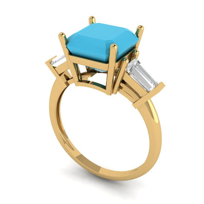 3 cttw Simulated Turquoise Three-Stone Engagement Ring - Solid Gold (Asscher Cut,8.0mm)