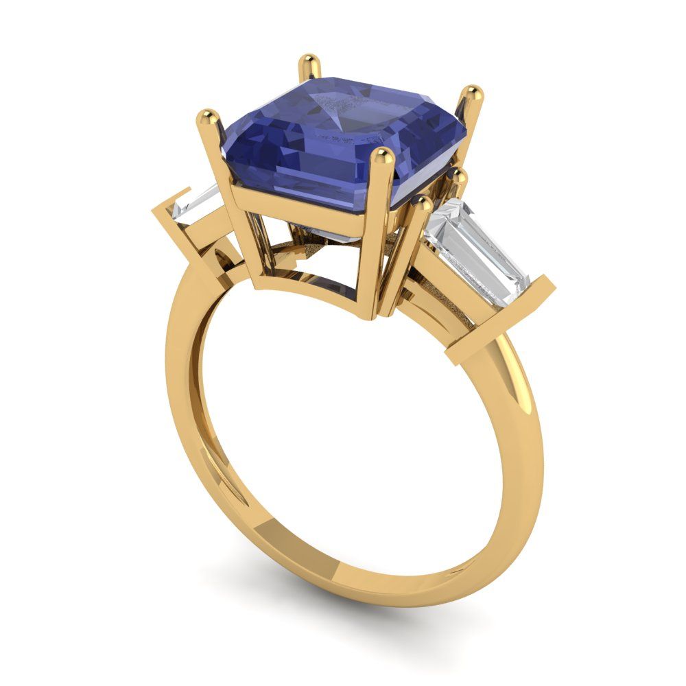 3 cttw Simulated Tanzanite Three-Stone Engagement Ring - Solid Gold (Asscher Cut,8.0mm)