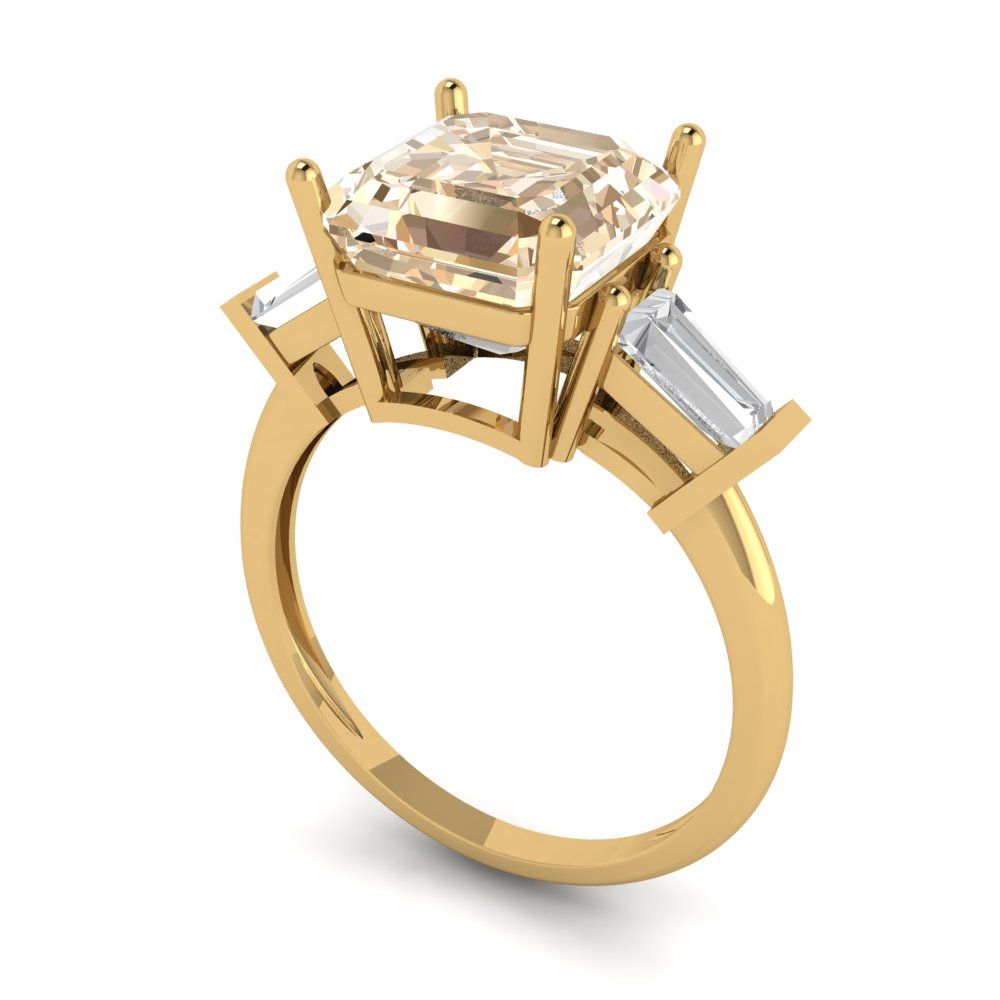 3 cttw Natural Morganite Three-Stone Engagement Ring - Solid Gold (Asscher Cut,8.0mm)