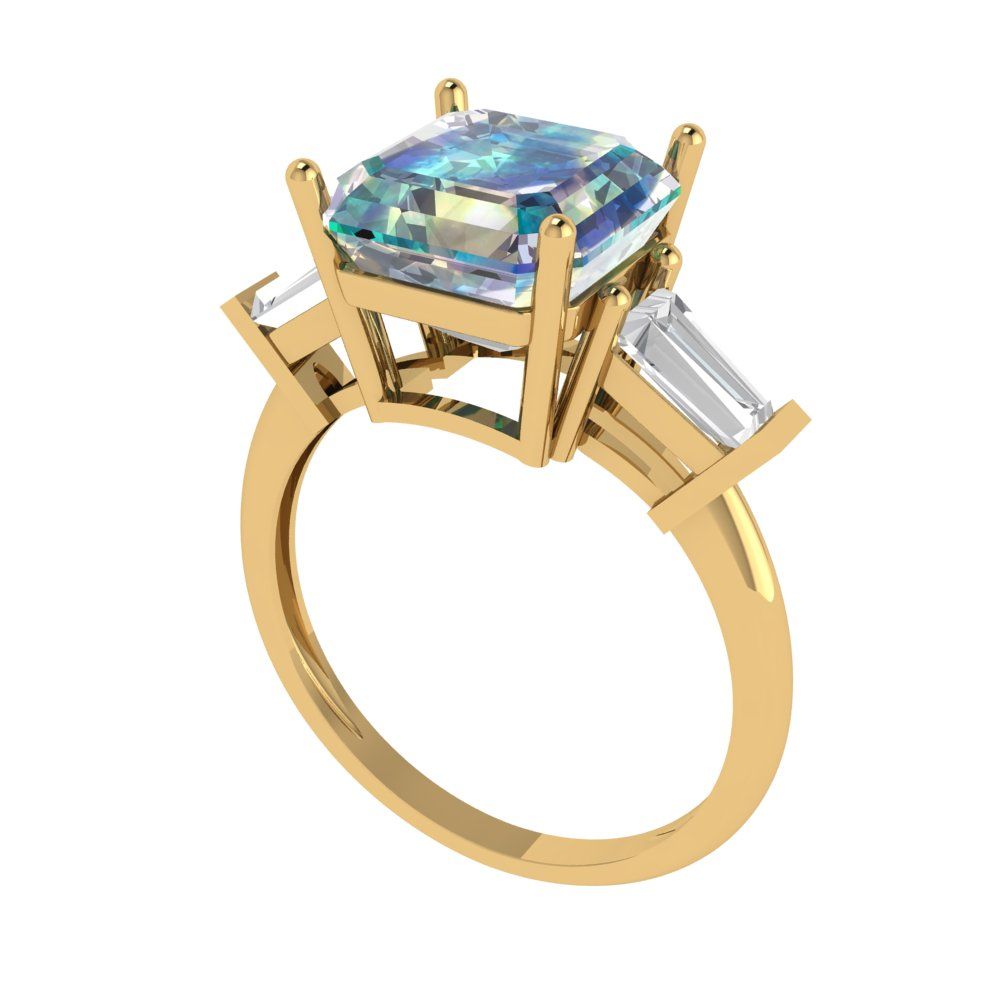 3 cttw Blue Moissanite Three-Stone Engagement Ring - Solid Gold (Asscher Cut,8.0mm)