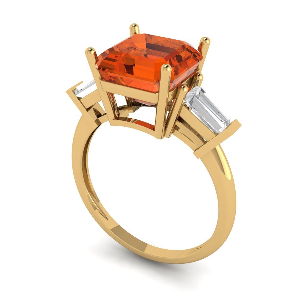 3 cttw Zirconia Simulated Red Diamond Three-Stone Engagement Ring - Solid Gold (VVS1, Asscher Cut,8.0mm)