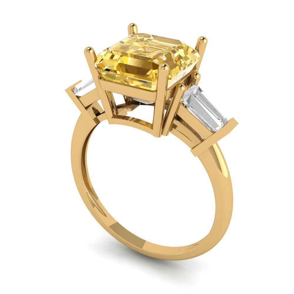 3 cttw Natural Citrine Three-Stone Engagement Ring - Solid Yellow Gold (VVS1, Asscher Cut,8.0mm)