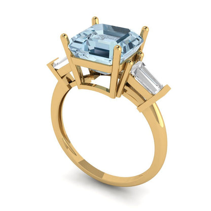 3 cttw Natural Sky Blue Topaz Three-Stone Engagement Ring - Solid Gold (Asscher Cut,8.0mm)