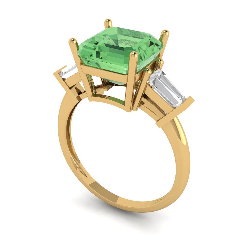 3 cttw Zirconia Simulated Green Diamond Three-Stone Engagement Ring - Solid Gold (VVS1, Asscher Cut,8.0mm)