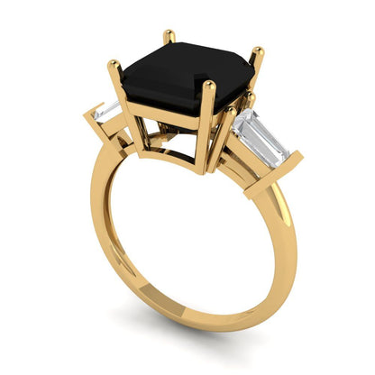 3 cttw Natural Onyx Three-Stone Engagement Ring - Solid Gold (Asscher Cut,8.0mm)