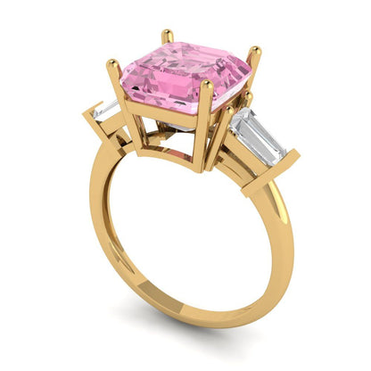 3 cttw Zirconia Simulated Pink Diamond Three-Stone Engagement Ring - Solid Gold (VVS1, Asscher Cut,8.0mm)