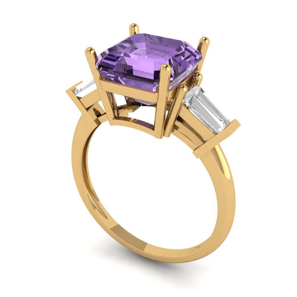3 cttw Simulated Alexandrite Three-Stone Engagement Ring - Solid Gold (Asscher Cut,8.0mm)