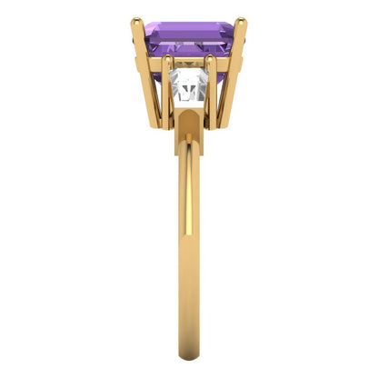 3 cttw Simulated Alexandrite Three-Stone Engagement Ring - Solid Gold (Asscher Cut,8.0mm)