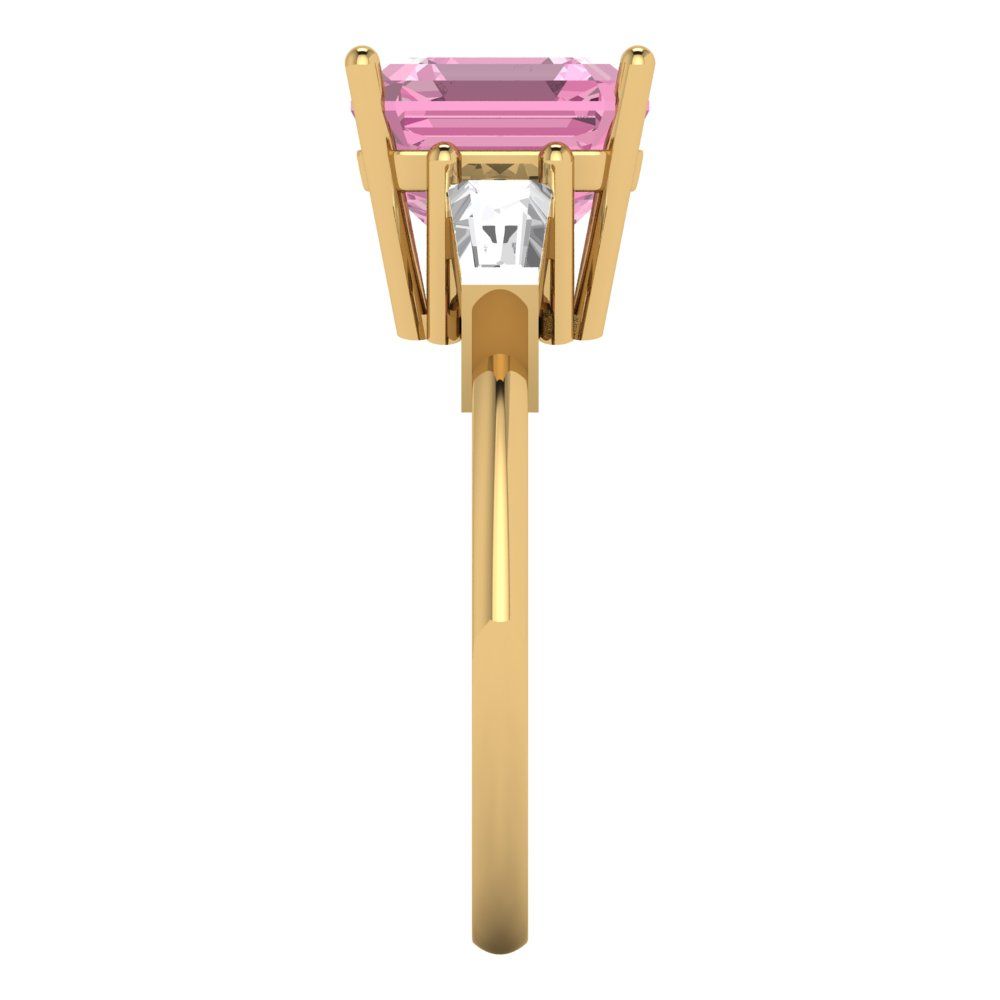 3 cttw Zirconia Simulated Pink Diamond Three-Stone Engagement Ring - Solid Gold (VVS1, Asscher Cut,8.0mm)