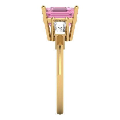 3 cttw Zirconia Simulated Pink Diamond Three-Stone Engagement Ring - Solid Gold (VVS1, Asscher Cut,8.0mm)