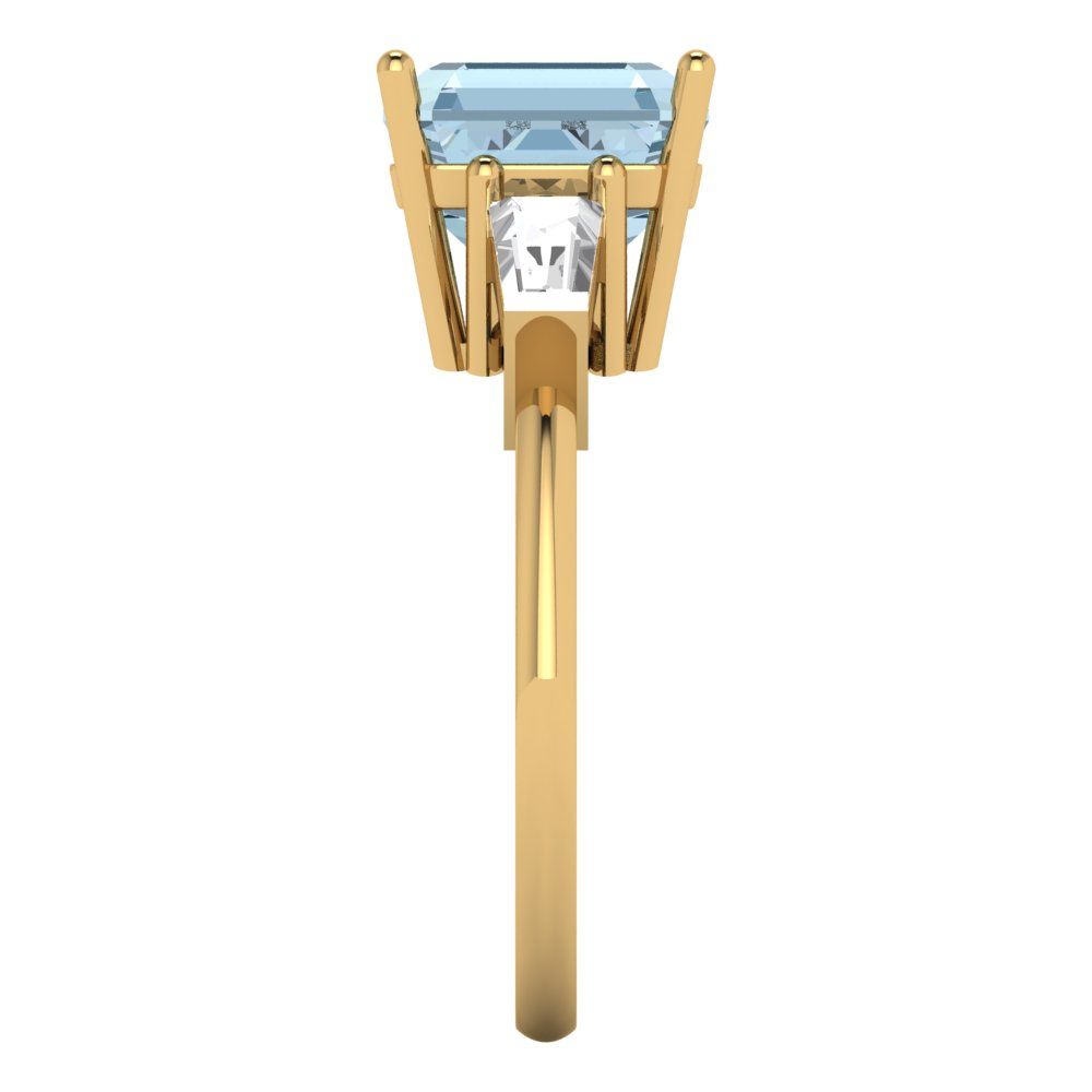 3 cttw Natural Sky Blue Topaz Three-Stone Engagement Ring - Solid Gold (Asscher Cut,8.0mm)