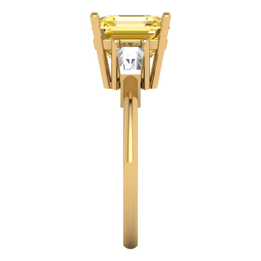 3 cttw Natural Citrine Three-Stone Engagement Ring - Solid Yellow Gold (VVS1, Asscher Cut,8.0mm)