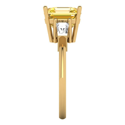 3 cttw Natural Citrine Three-Stone Engagement Ring - Solid Yellow Gold (VVS1, Asscher Cut,8.0mm)