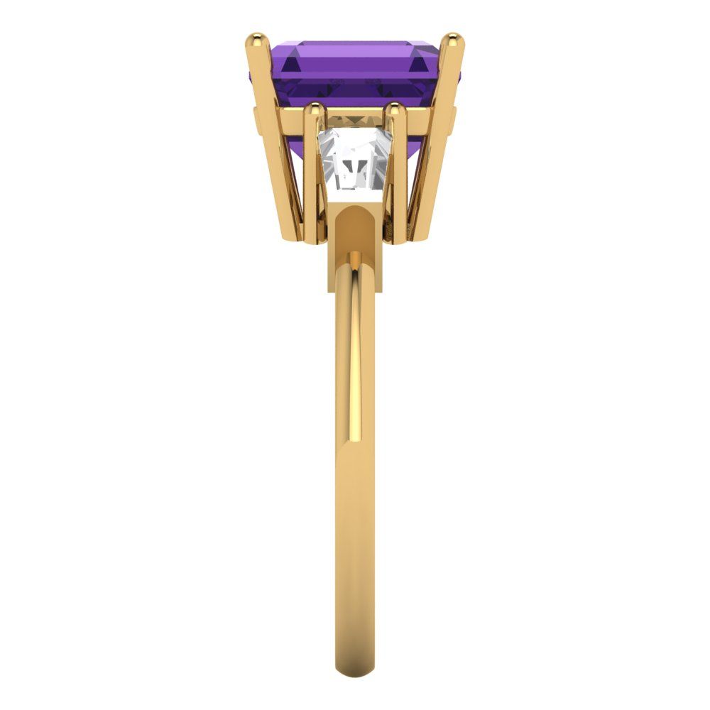 3 cttw Natural Amethyst Three-Stone Engagement Ring - Solid Yellow Gold (VVS1, Asscher Cut,8.0mm)