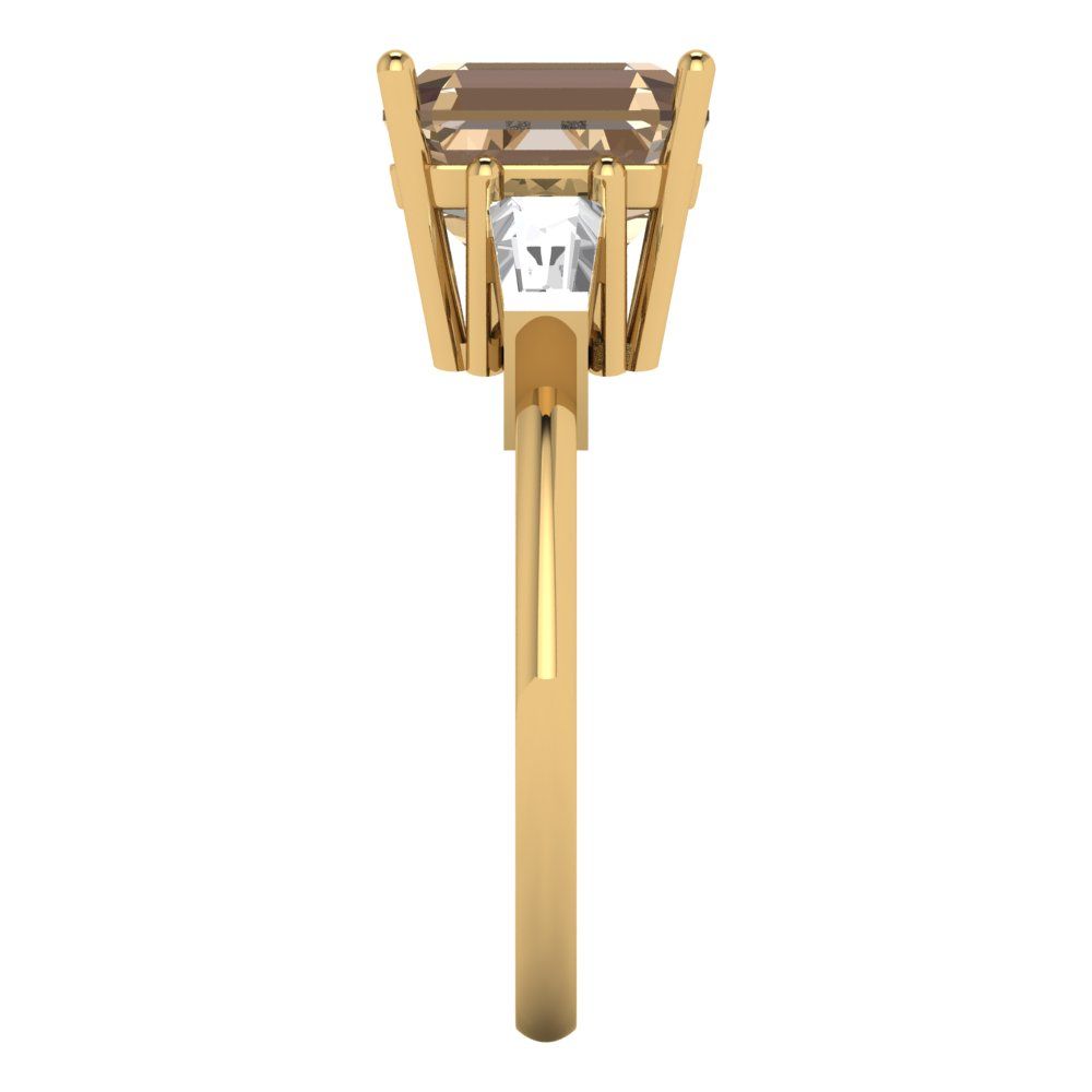 3 cttw Yellow Moissanite Three-Stone Engagement Ring - Solid Gold (Asscher Cut,8.0mm)