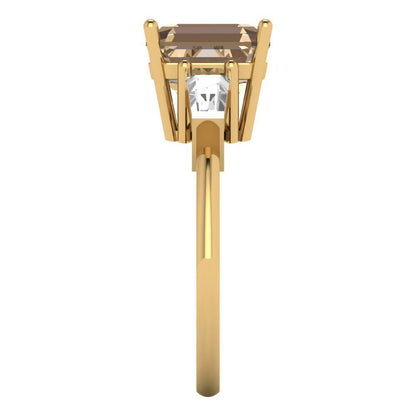 3 cttw Yellow Moissanite Three-Stone Engagement Ring - Solid Gold (Asscher Cut,8.0mm)