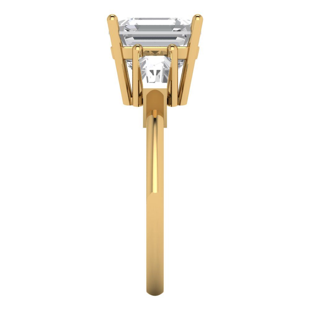 3.5 ct Brilliant Asscher Cut Natural Diamond Stone Clarity VS1-2 Color G-H Yellow Gold Three-Stone Ring