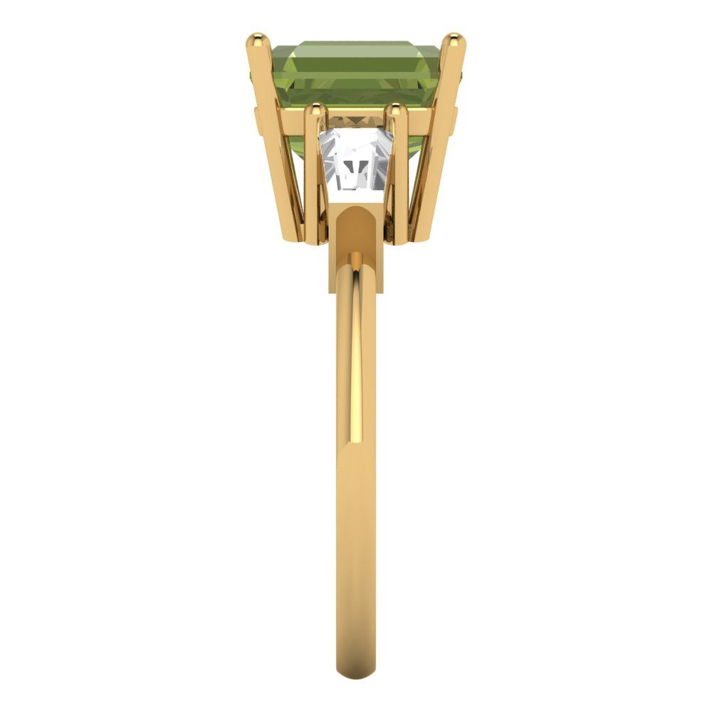 3 cttw Natural Peridot Three-Stone Engagement Ring - Solid Yellow Gold (VVS1, Asscher Cut,8.0mm)