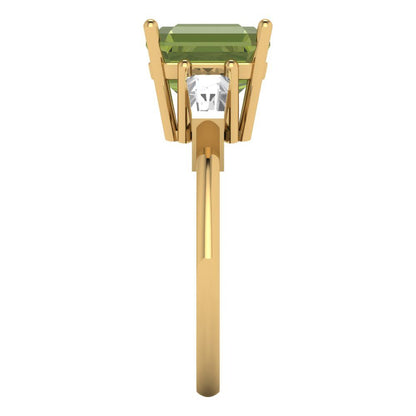 3 cttw Natural Peridot Three-Stone Engagement Ring - Solid Yellow Gold (VVS1, Asscher Cut,8.0mm)