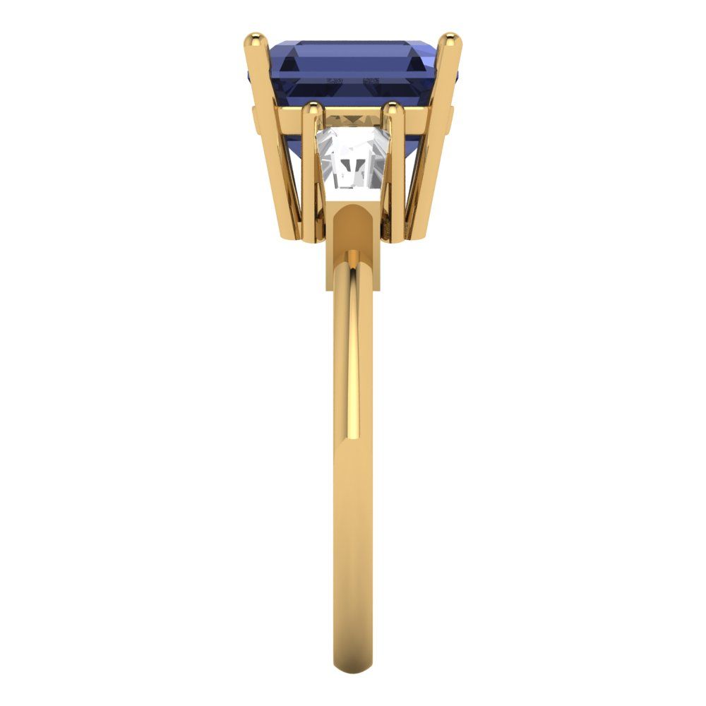 3 cttw Simulated Blue Sapphire Three-Stone Engagement Ring - Solid Gold (Asscher Cut,8.0mm)