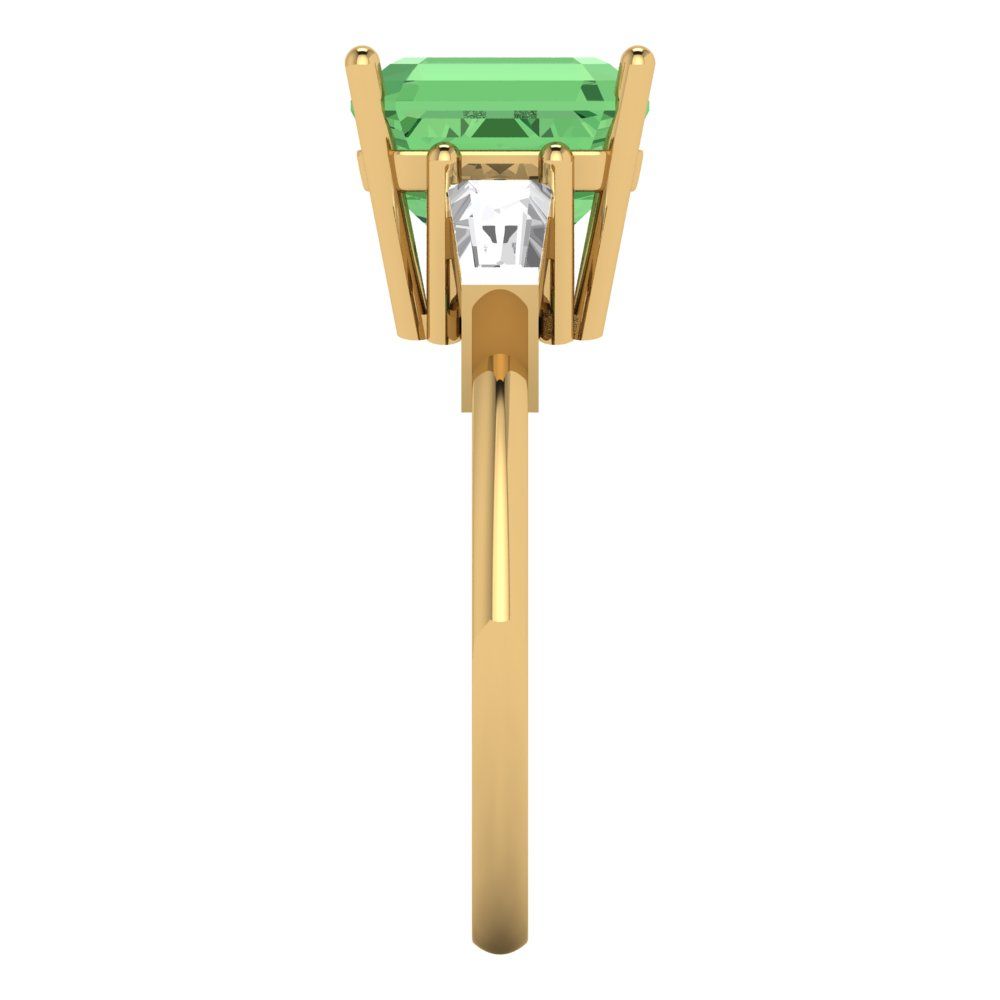 3 cttw Zirconia Simulated Green Diamond Three-Stone Engagement Ring - Solid Gold (VVS1, Asscher Cut,8.0mm)