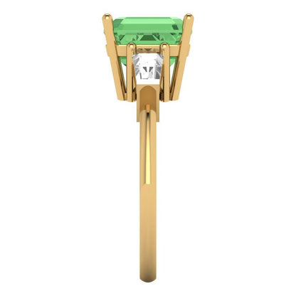 3 cttw Zirconia Simulated Green Diamond Three-Stone Engagement Ring - Solid Gold (VVS1, Asscher Cut,8.0mm)
