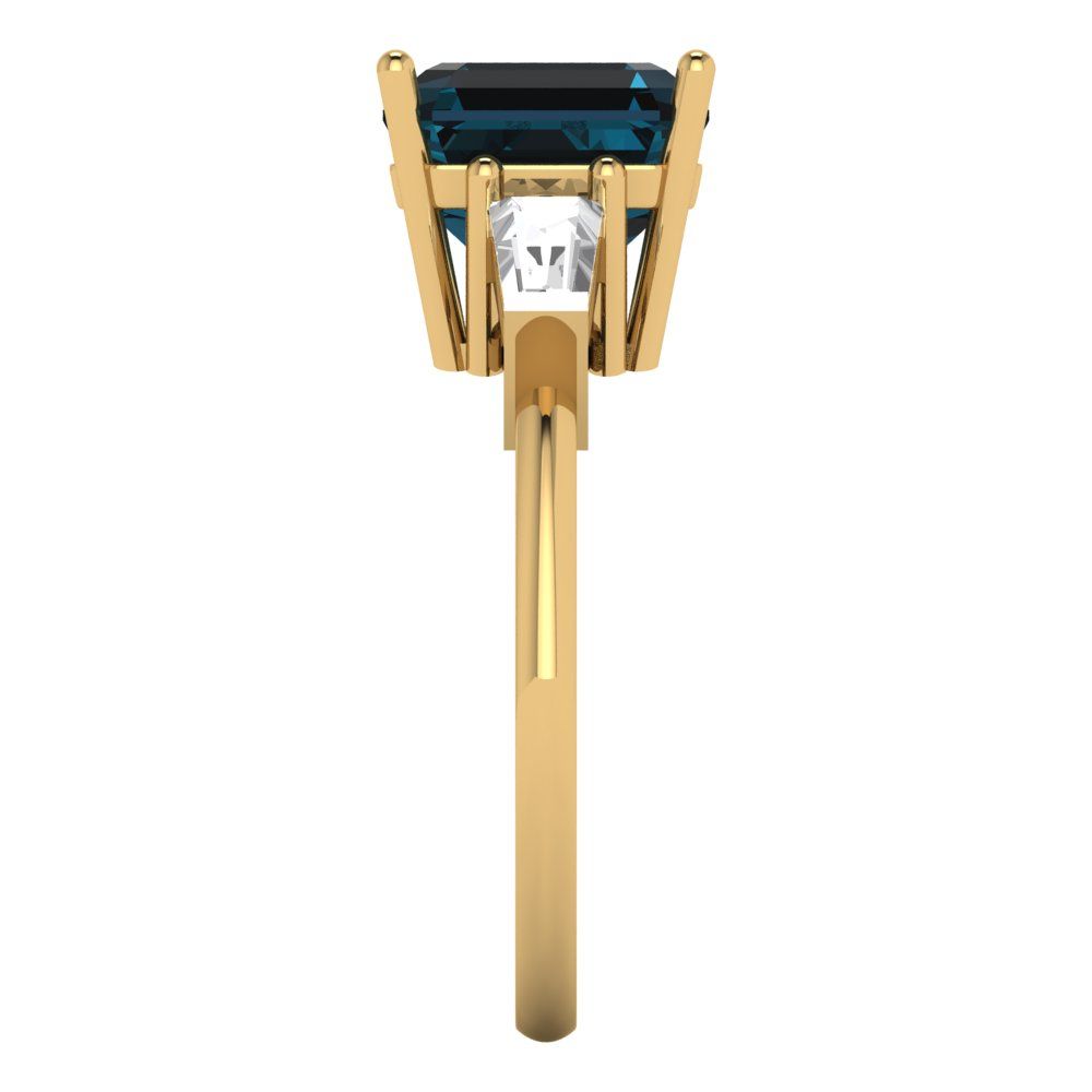 3 cttw Natural London Blue Topaz Three-Stone Engagement Ring - Solid Gold (Asscher Cut,8.0mm)