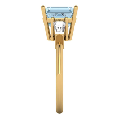 3 cttw Zirconia Simulated Blue Diamond Three-Stone Engagement Ring - Solid Gold (VVS1, Asscher Cut,8.0mm)