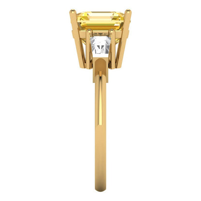 3 cttw Zirconia Simulated Yellow Diamond Three-Stone Engagement Ring - Solid Gold (VVS1, Asscher Cut,8.0mm)
