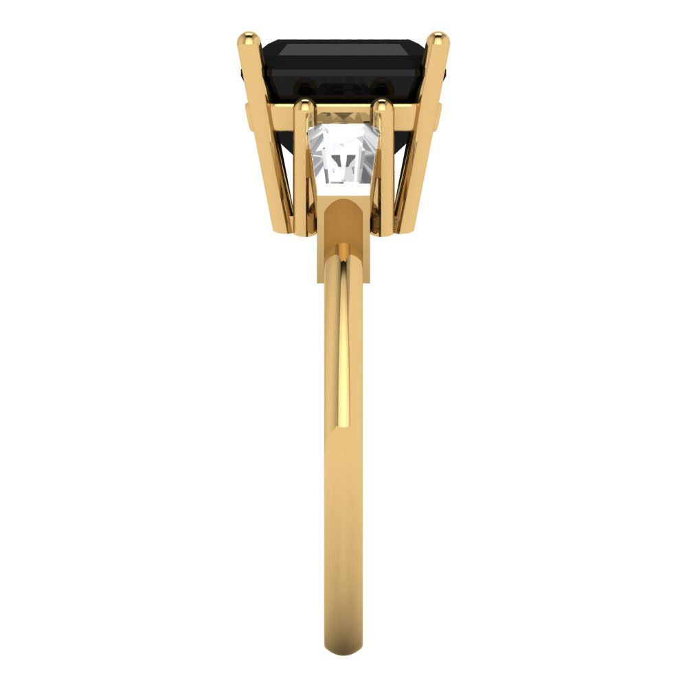 3 cttw Natural Onyx Three-Stone Engagement Ring - Solid Gold (Asscher Cut,8.0mm)