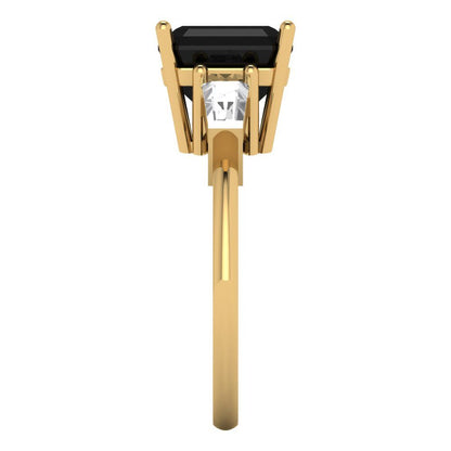 3 cttw Natural Onyx Three-Stone Engagement Ring - Solid Gold (Asscher Cut,8.0mm)