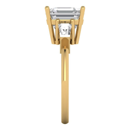 3 cttw White Sapphire Three-Stone Engagement Ring - Solid Gold (Asscher Cut,8.0mm)