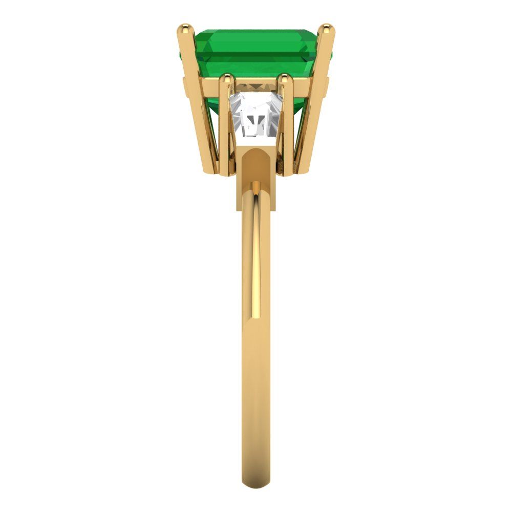 3 cttw Simulated Emerald Three-Stone Engagement Ring - Solid Gold (Asscher Cut,8.0mm)