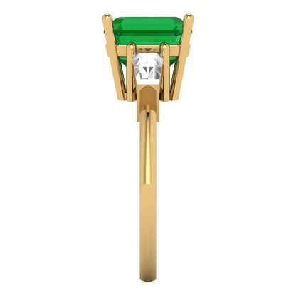 3 cttw Simulated Emerald Three-Stone Engagement Ring - Solid Gold (Asscher Cut,8.0mm)