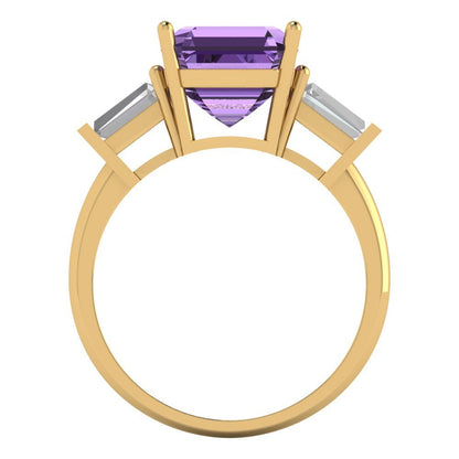 3 cttw Simulated Alexandrite Three-Stone Engagement Ring - Solid Gold (Asscher Cut,8.0mm)