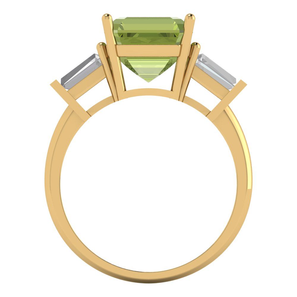 3 cttw Natural Peridot Three-Stone Engagement Ring - Solid Yellow Gold (VVS1, Asscher Cut,8.0mm)