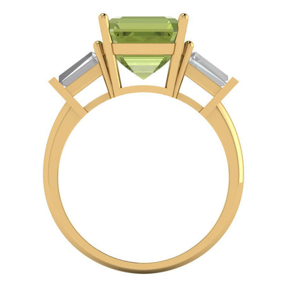 3 cttw Natural Peridot Three-Stone Engagement Ring - Solid Yellow Gold (VVS1, Asscher Cut,8.0mm)