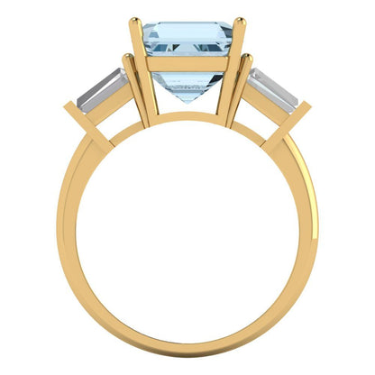 3 cttw Natural Sky Blue Topaz Three-Stone Engagement Ring - Solid Gold (Asscher Cut,8.0mm)