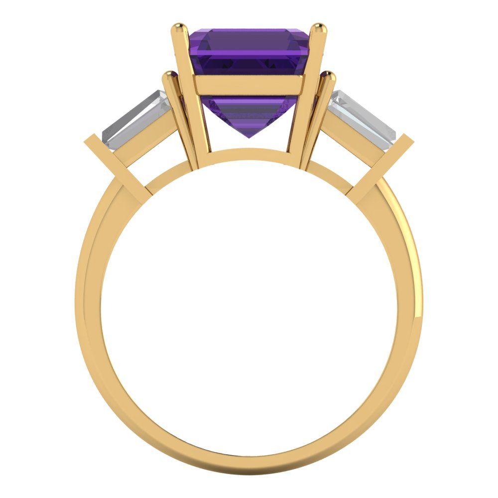 3 cttw Natural Amethyst Three-Stone Engagement Ring - Solid Yellow Gold (VVS1, Asscher Cut,8.0mm)