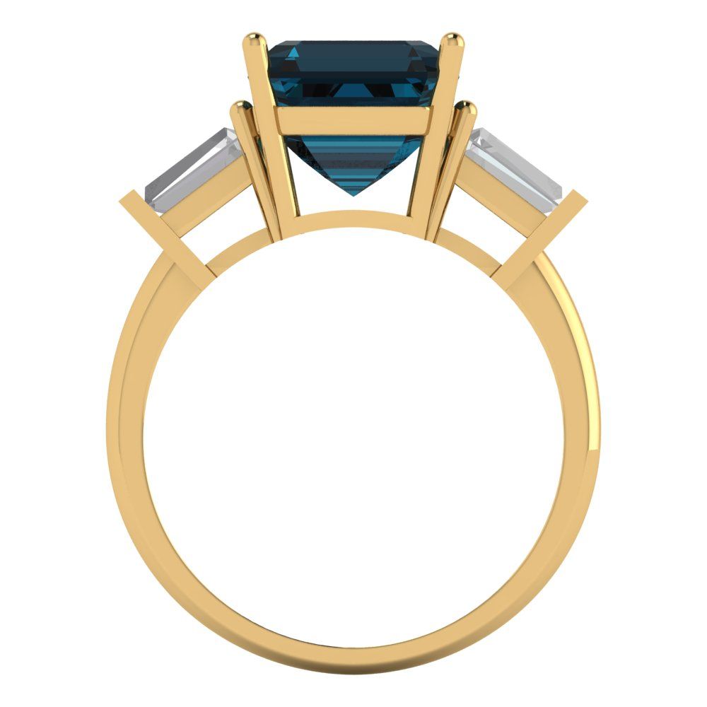 3 cttw Natural London Blue Topaz Three-Stone Engagement Ring - Solid Gold (Asscher Cut,8.0mm)