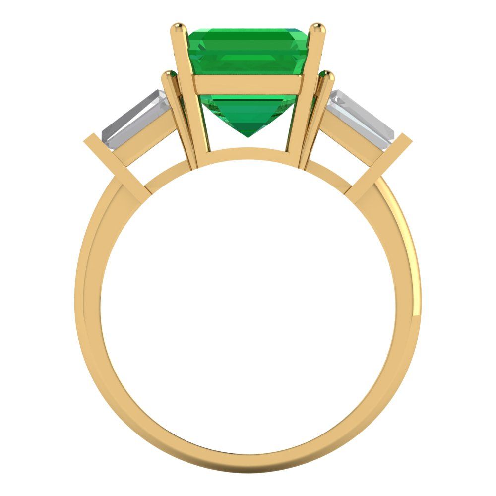 3 cttw Simulated Emerald Three-Stone Engagement Ring - Solid Gold (Asscher Cut,8.0mm)