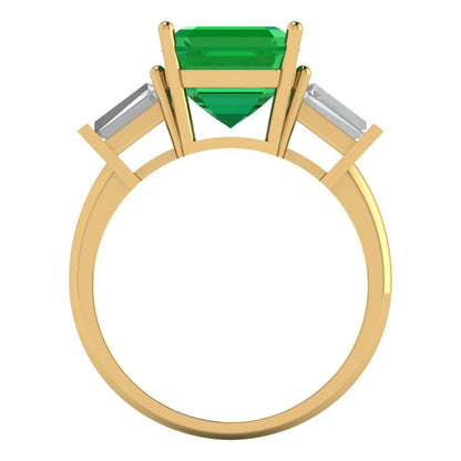 3 cttw Simulated Emerald Three-Stone Engagement Ring - Solid Gold (Asscher Cut,8.0mm)
