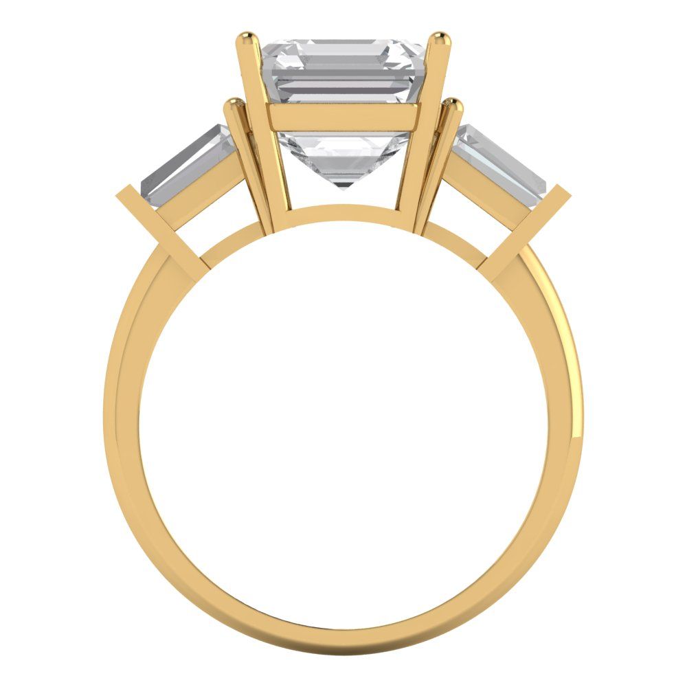 3.5 ct Brilliant Asscher Cut Natural Diamond Stone Clarity VS1-2 Color G-H Yellow Gold Three-Stone Ring