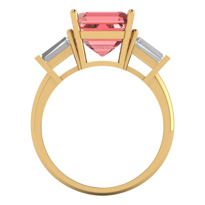 3 cttw Natural Garnet Three-Stone Engagement Ring - Solid Gold (Asscher Cut,8.0mm)