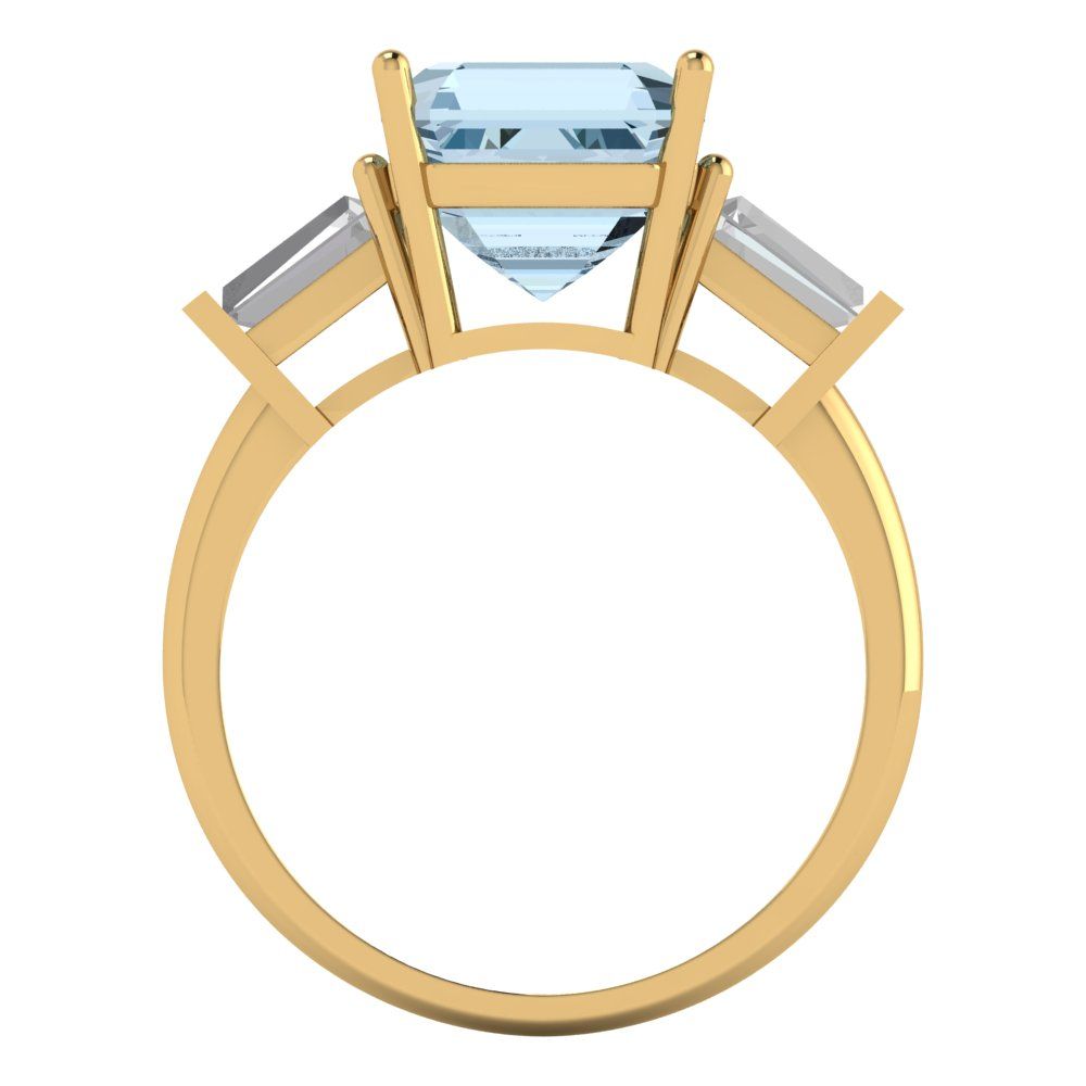 3 cttw Natural Swiss Blue Topaz Three-Stone Engagement Ring - Solid Gold (Asscher Cut,8.0mm)