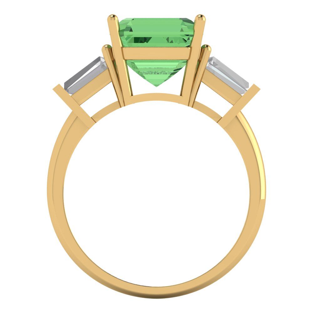 3 cttw Zirconia Simulated Green Diamond Three-Stone Engagement Ring - Solid Gold (VVS1, Asscher Cut,8.0mm)