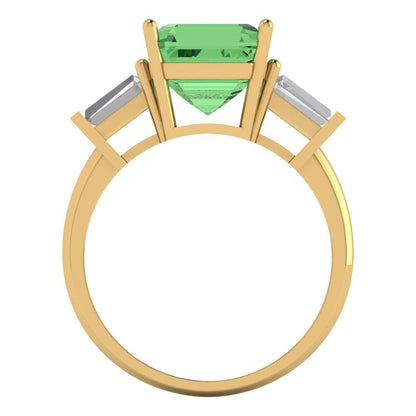 3 cttw Zirconia Simulated Green Diamond Three-Stone Engagement Ring - Solid Gold (VVS1, Asscher Cut,8.0mm)