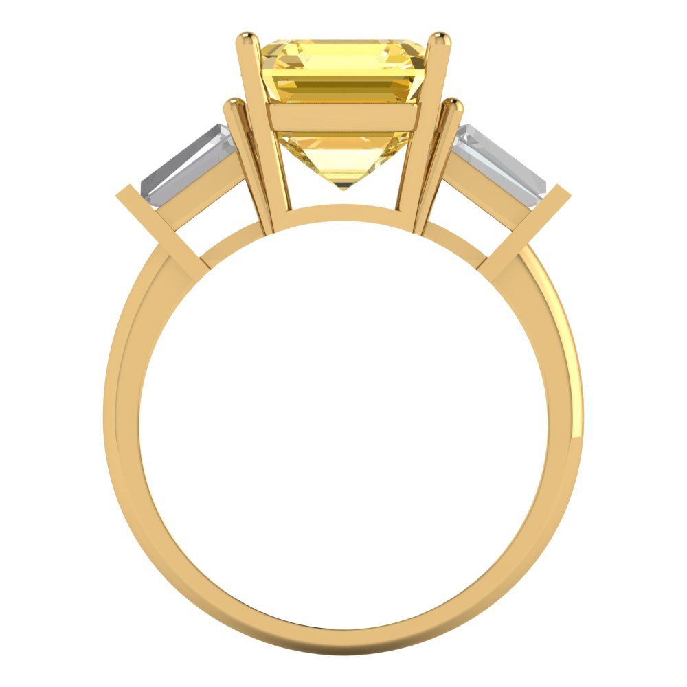 3 cttw Zirconia Simulated Yellow Diamond Three-Stone Engagement Ring - Solid Gold (VVS1, Asscher Cut,8.0mm)