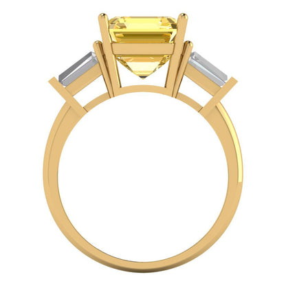 3 cttw Zirconia Simulated Yellow Diamond Three-Stone Engagement Ring - Solid Gold (VVS1, Asscher Cut,8.0mm)