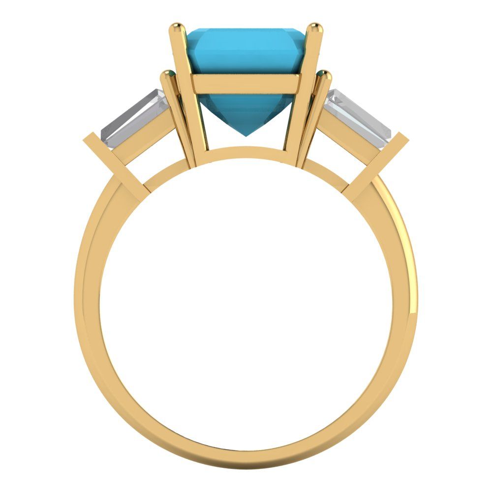 3 cttw Simulated Turquoise Three-Stone Engagement Ring - Solid Gold (Asscher Cut,8.0mm)